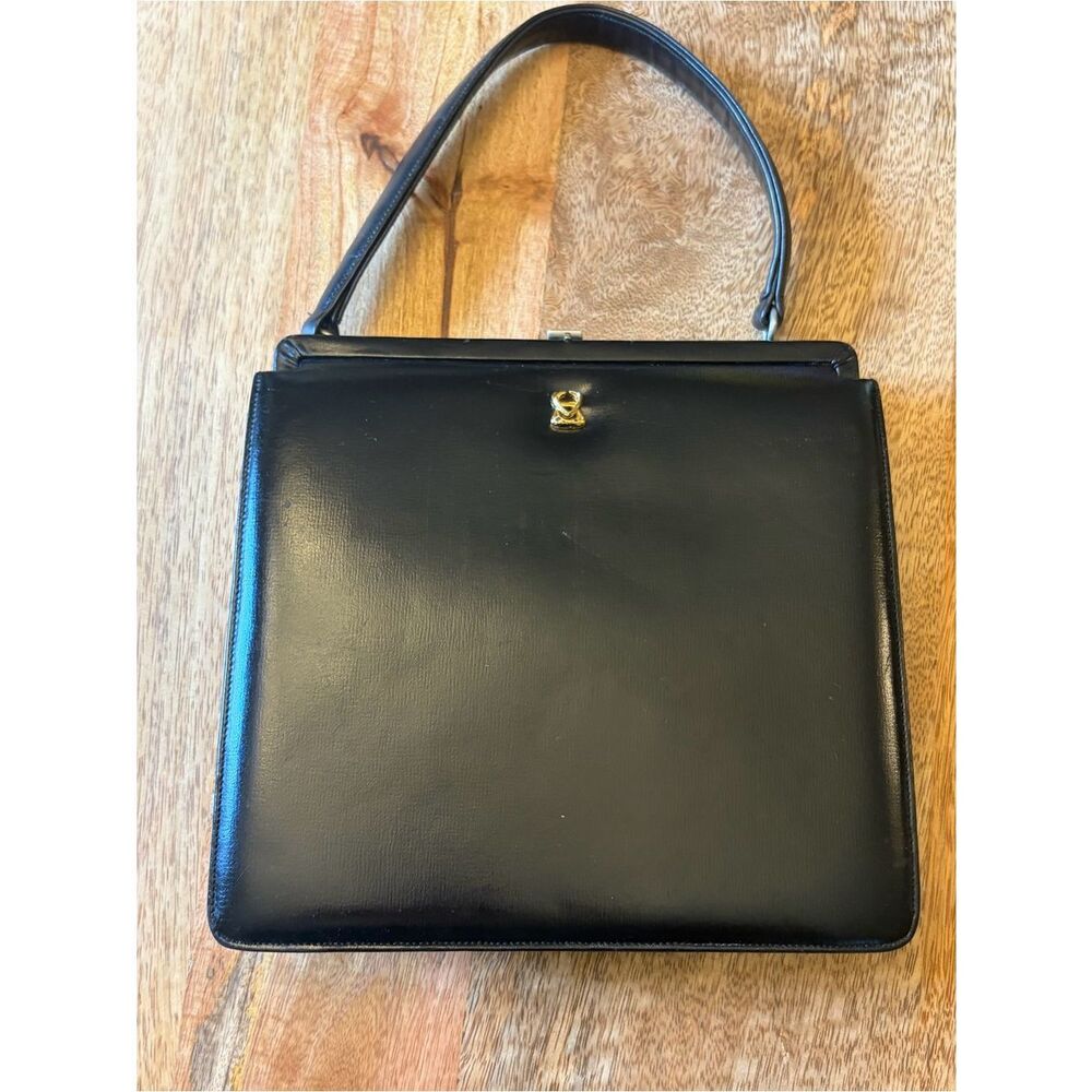 BIENEN-DAVIS 1950’s WOMEN HANDBAG PURSE BLACK VINTAGE MEDIUM w gold accents.